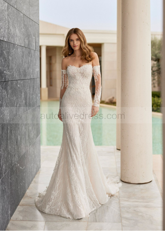 Strapless Ivory Full Lace Beaded Wedding Dress With Removable Sleeves